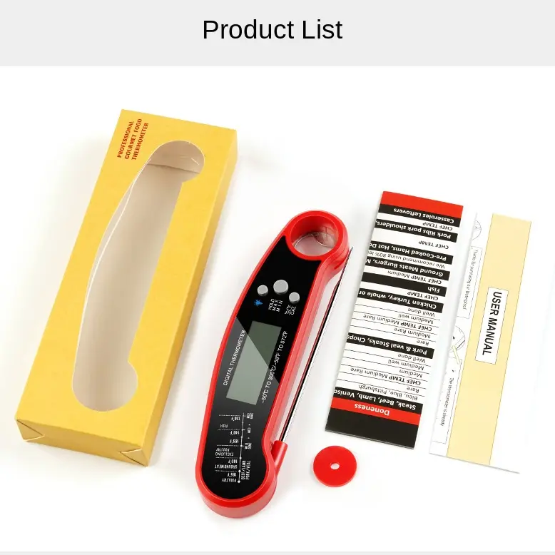 Digital Meat Thermometer Instant Read Waterproof Food Thermometer BBQ thermometer with Backlight Magnet Calibration Thermometer for Kitchen Outdoor Cooking BBQ Grill Candy (Red) (Red)