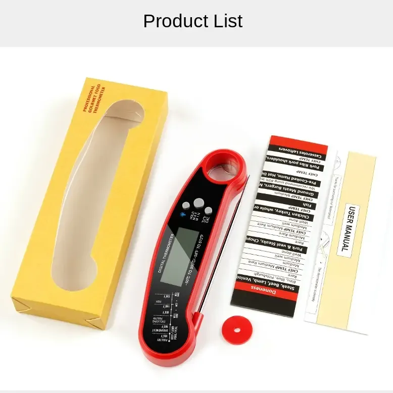 Digital Meat Thermometer Instant Read Waterproof Food Thermometer BBQ thermometer with Backlight Magnet Calibration Thermometer for Kitchen Outdoor Cooking BBQ Grill Candy (Red) (Red)