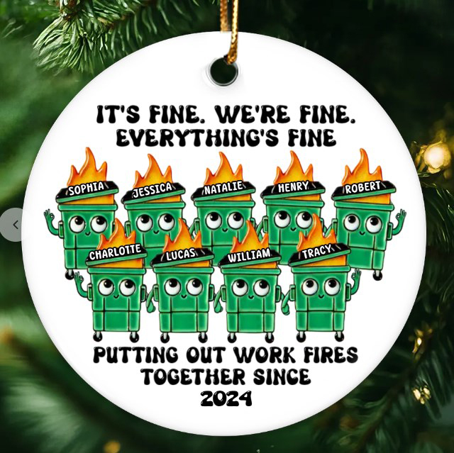 Putting Out Work Fires Together Work Bestie Dumpster Fire Funny Gift For Colleagues Personalized Ceramic Ornament
