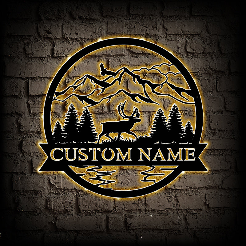 Custom Caribou Metal Wall Art With LED Lights