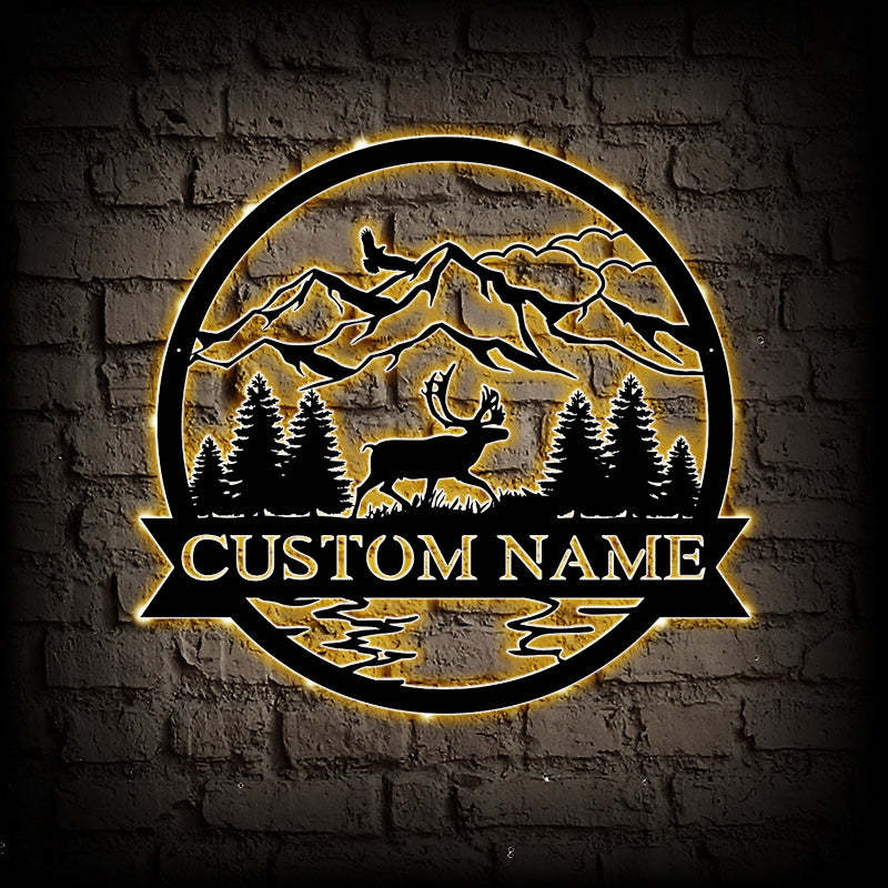 Custom Caribou Metal Wall Art With LED Lights