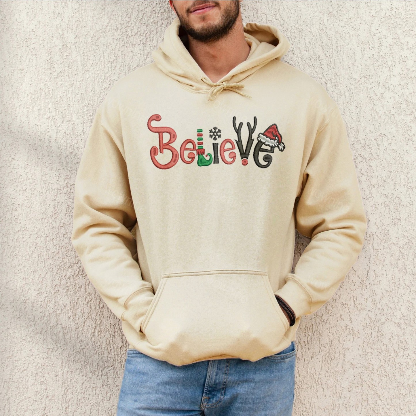 Christmas Embroidered Believe Santa Crewneck  Sweatshirt 