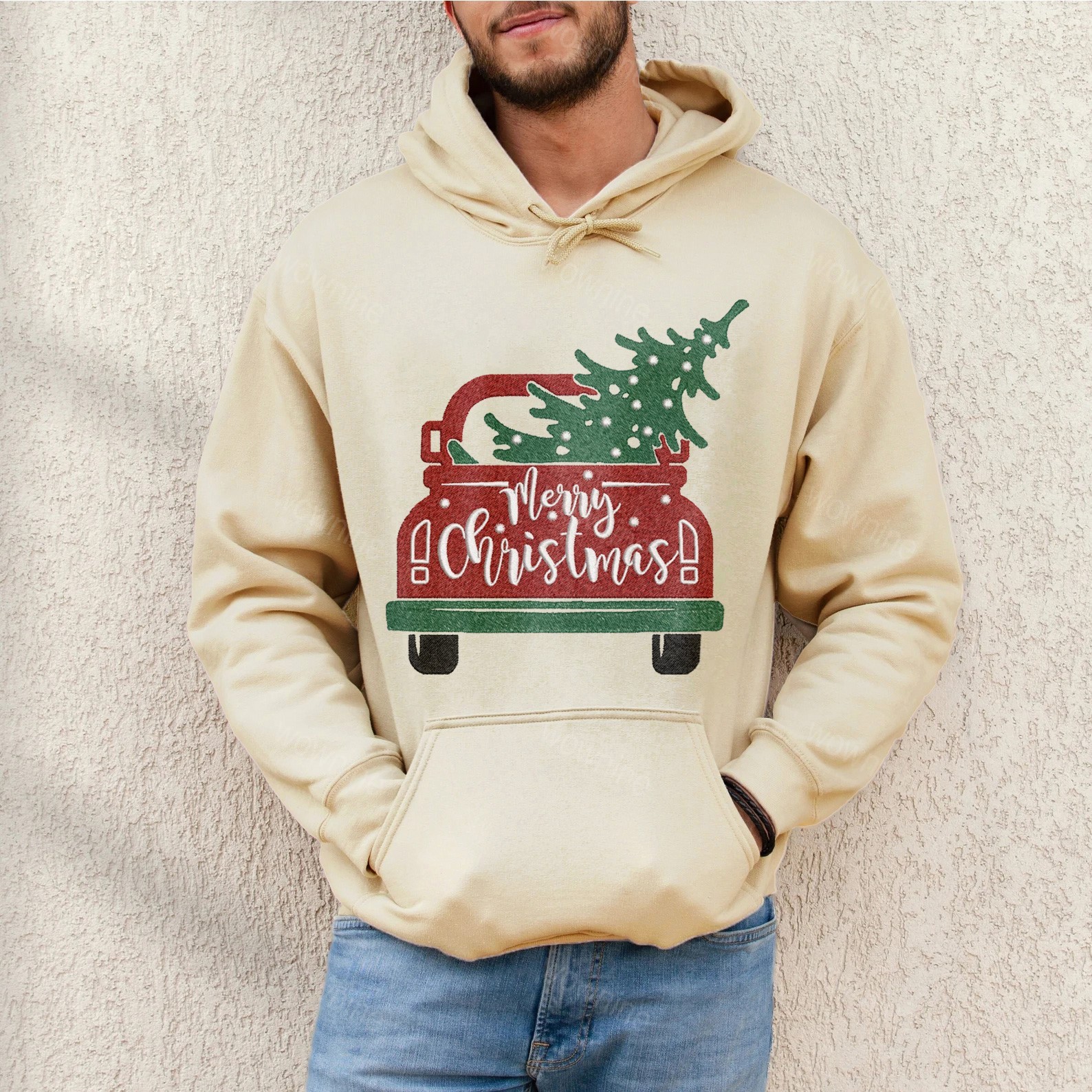 Merry Christmas Car Embroidered Sweatshirt