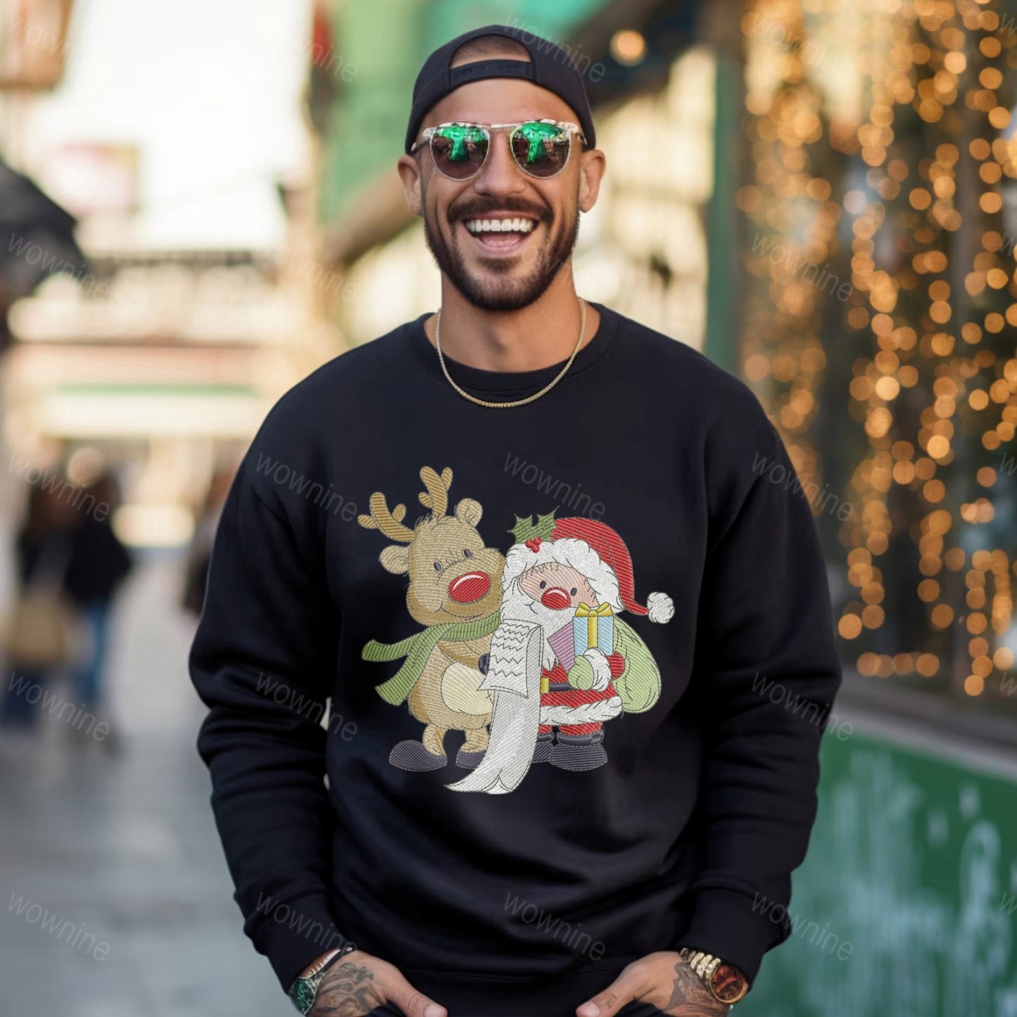 Santa Snowman Reindeer Embroidered Sweatshirt