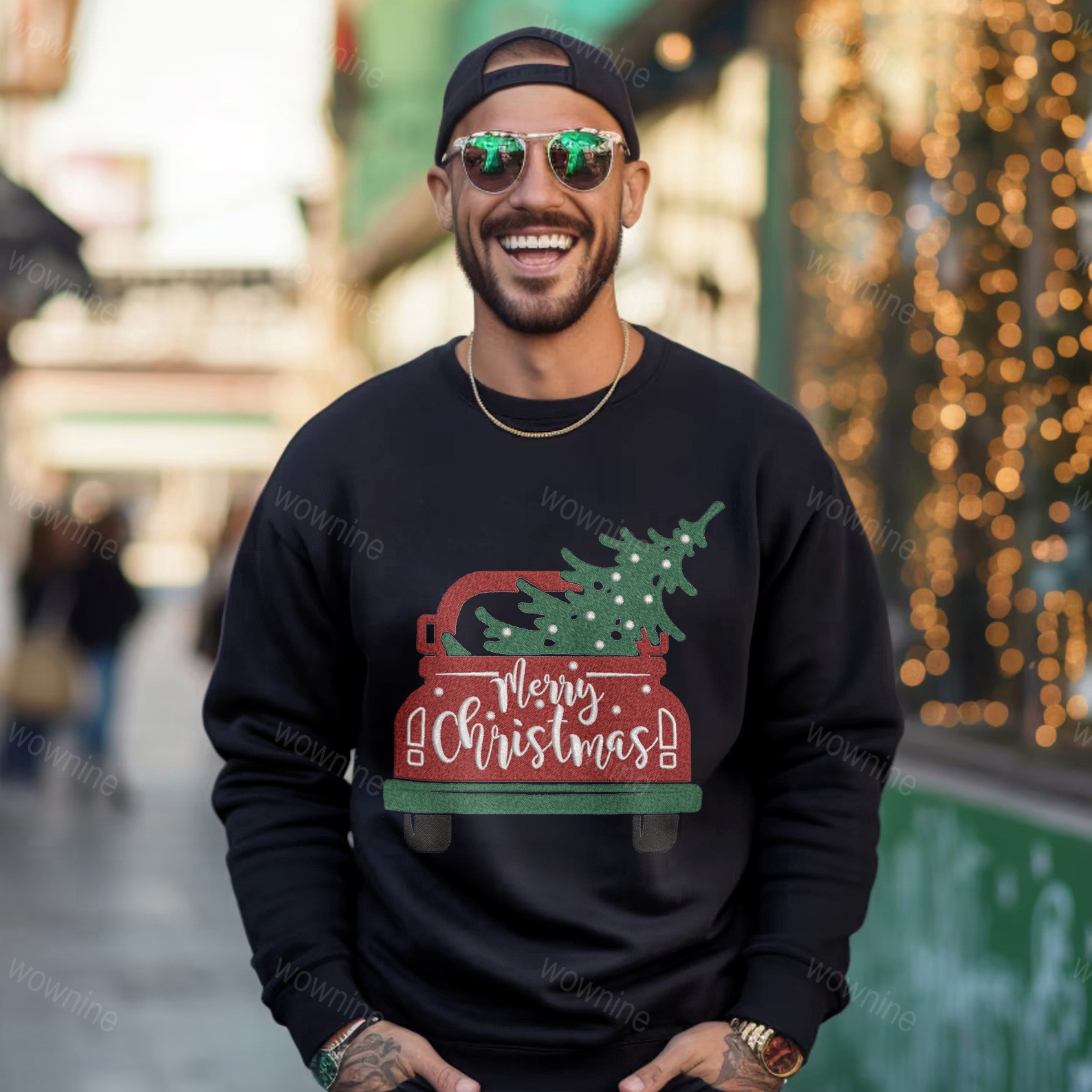 Merry Christmas Car Embroidered Sweatshirt