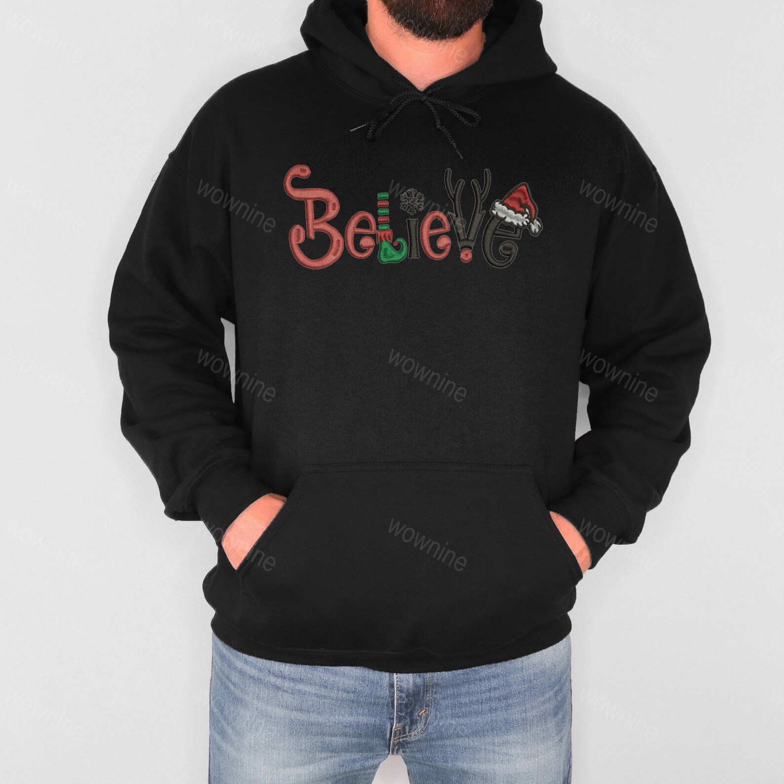 Christmas Embroidered Believe Santa Crewneck  Sweatshirt 