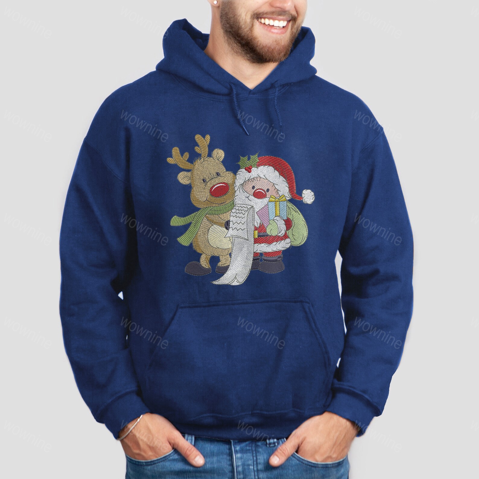 Santa Snowman Reindeer Embroidered Sweatshirt