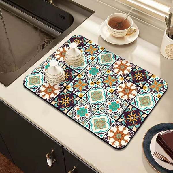 Retro Quick-Drying Water-Draining Mat for Kitchen Bar Countertops