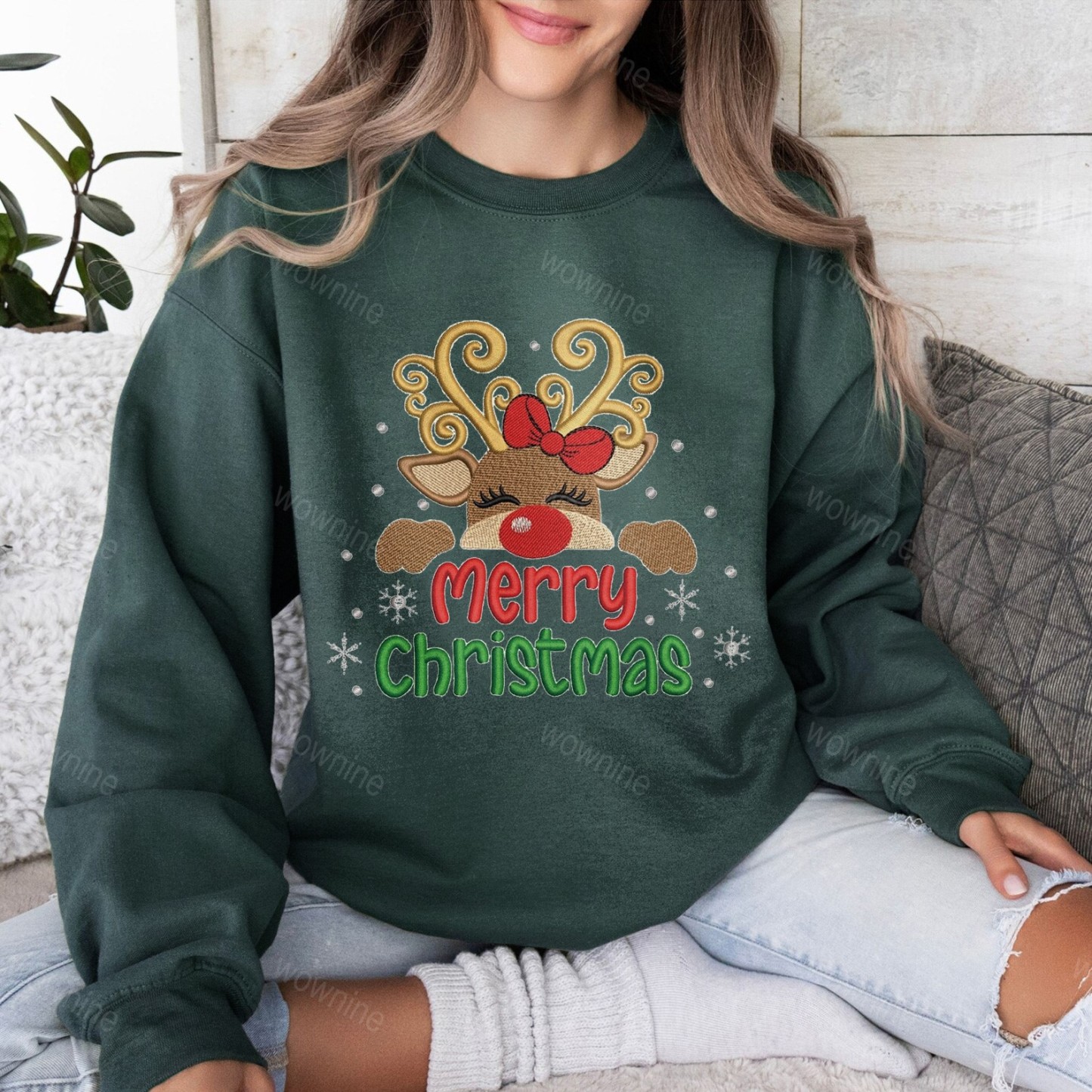 Vintage Christmas doodles Embroidered Sweatshirt