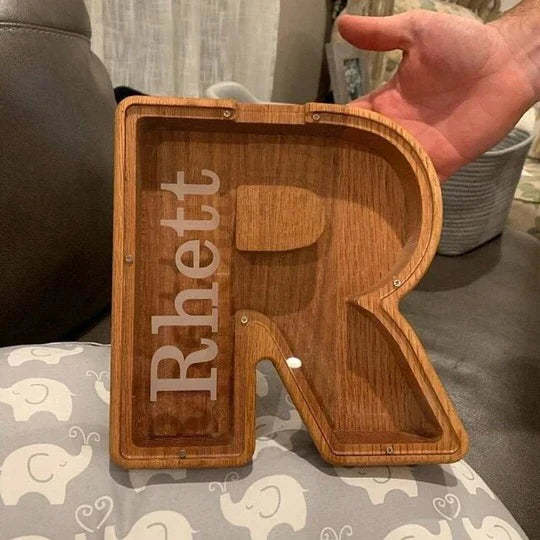 Personalized Wooden Letter Piggy Bank - Gifts for Kids
