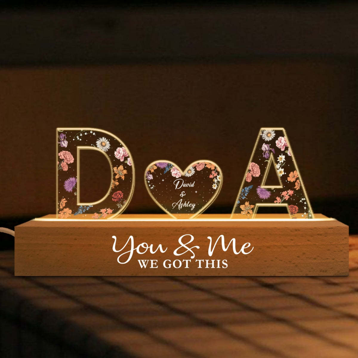 Couple Initials Floral Theme Anniversary Gift Personalized Acrylic Blo