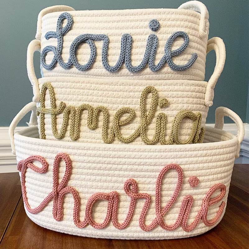 Custom Baby Name Basket, Baby Shower Gift Basket, Customized rope Bask