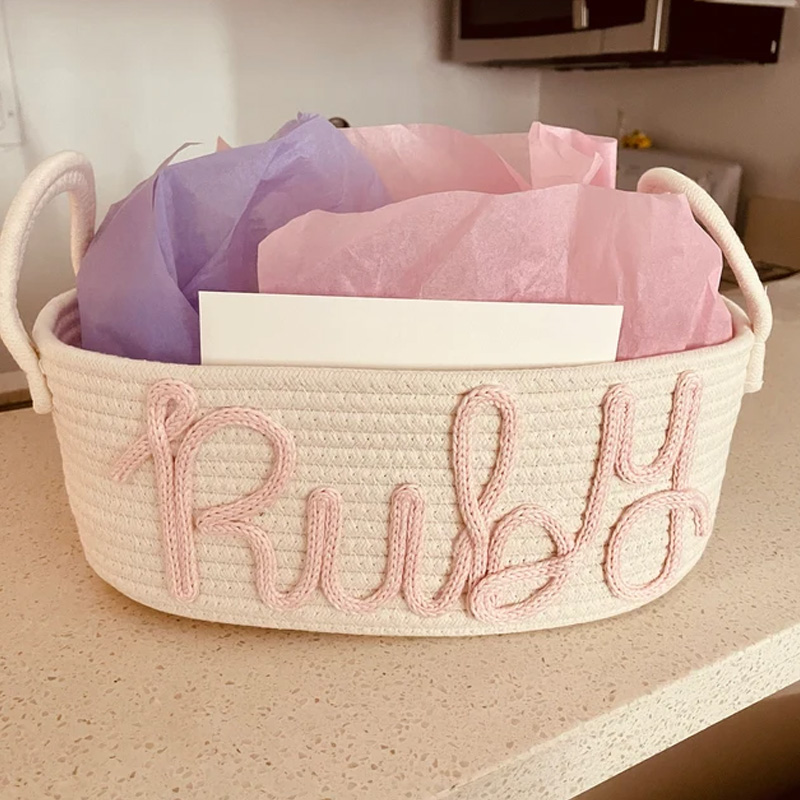 Custom Baby Name Basket, Baby Shower Gift Basket, Customized rope Basket