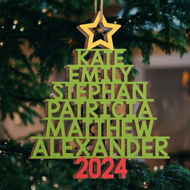 Family Christmas Tree - Family Personalized Custom Ornament - Wood Cus