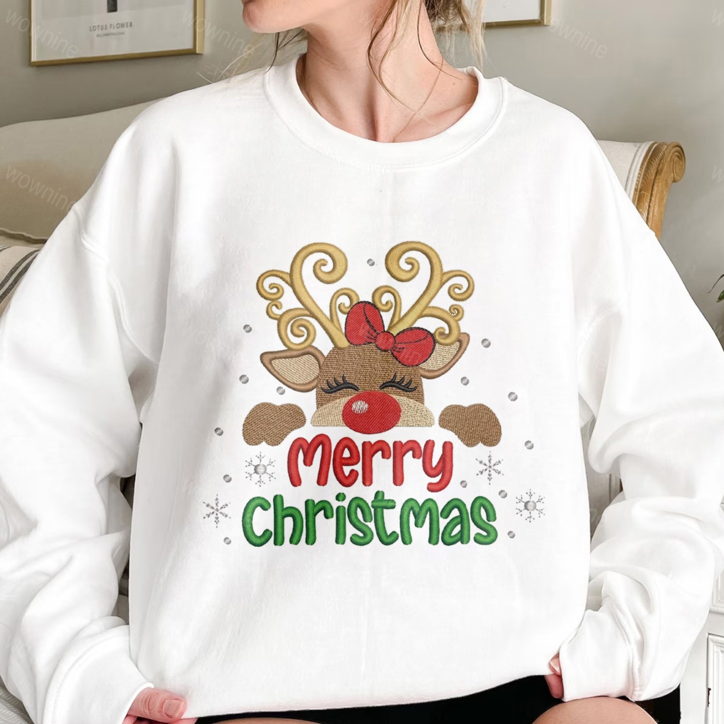 Vintage Christmas doodles Embroidered Sweatshirt