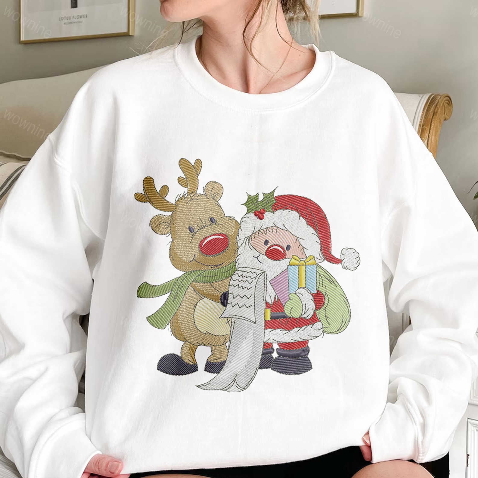 Santa Snowman Reindeer Embroidered Sweatshirt