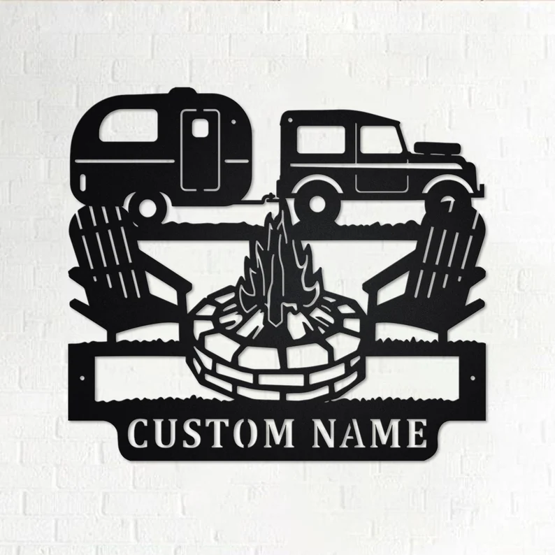 Personalized Camping Car Metal Wall Art With LED Lights