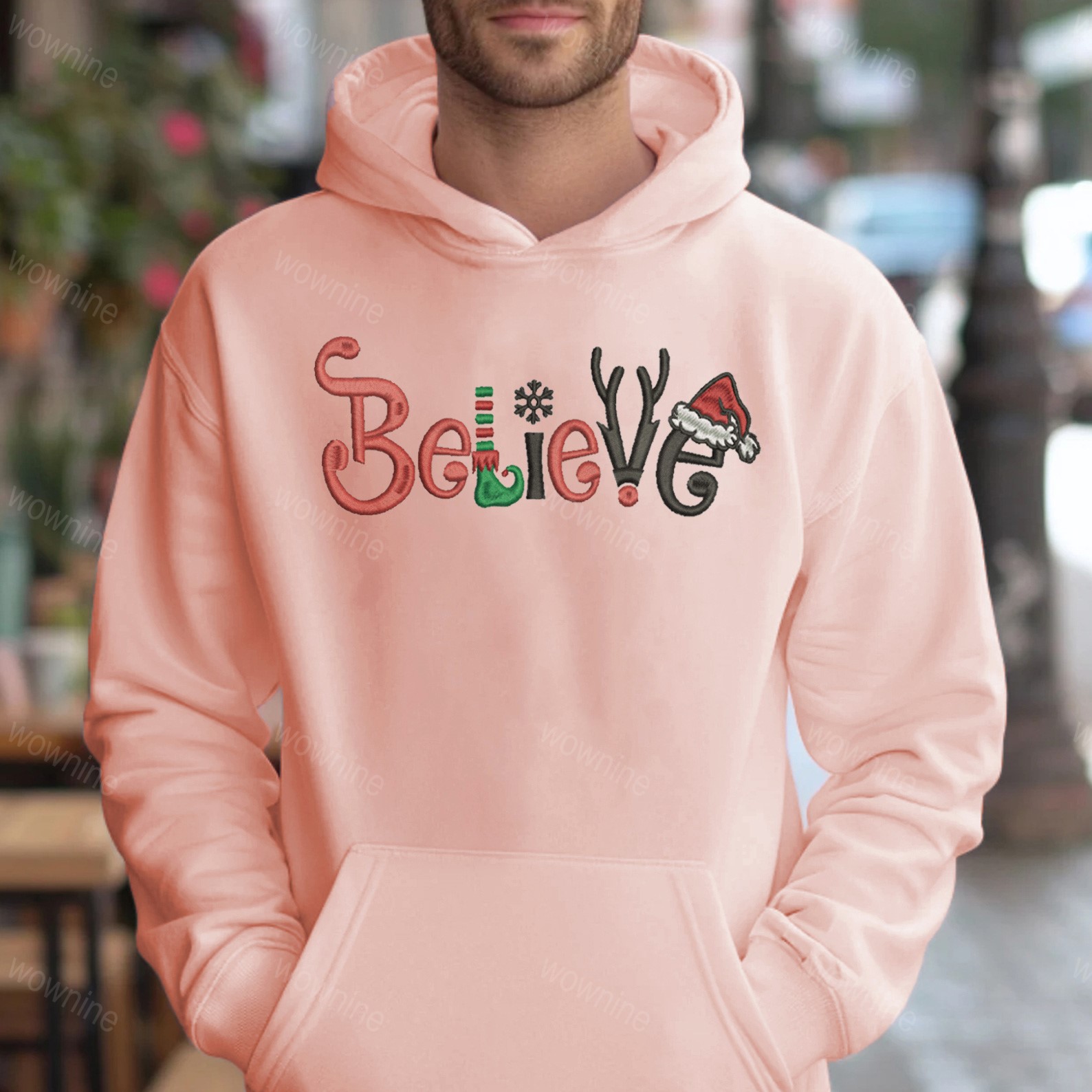 Christmas Embroidered Believe Santa Crewneck  Sweatshirt 