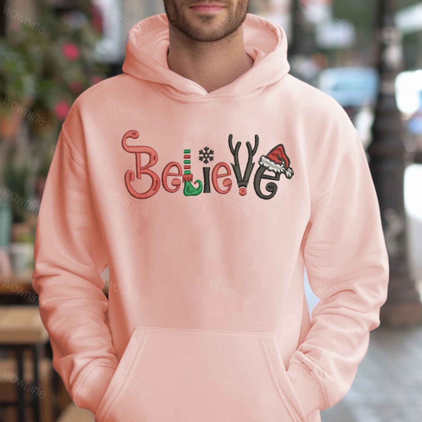 Christmas Embroidered Believe Santa Crewneck  Sweatshirt 