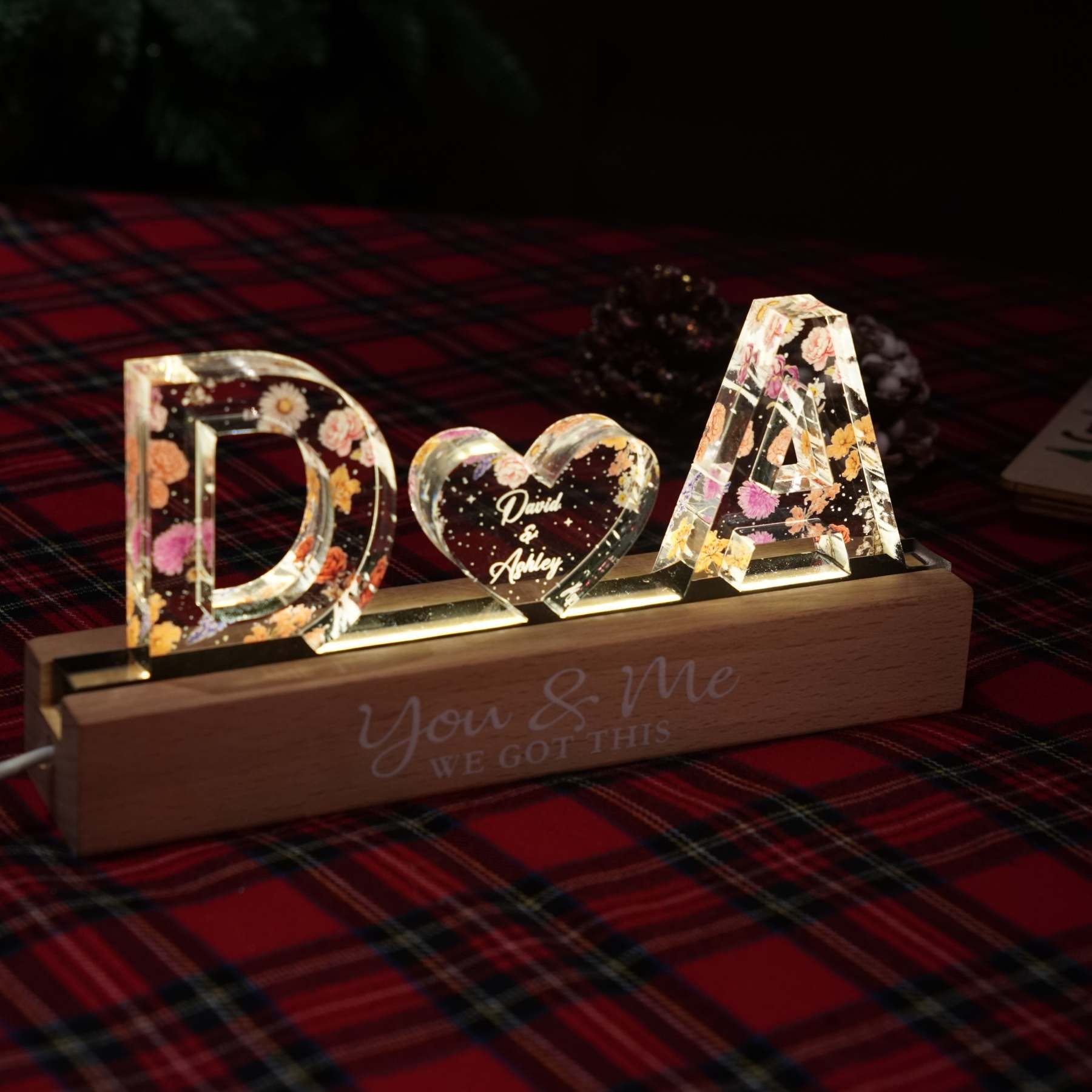 Couple Initials Floral Theme Anniversary Gift Personalized Acrylic Block LED Night Light, Heartfelt 2025 Valentine's Day Gift, Anniversary Gift For Girlfriend, For Wife