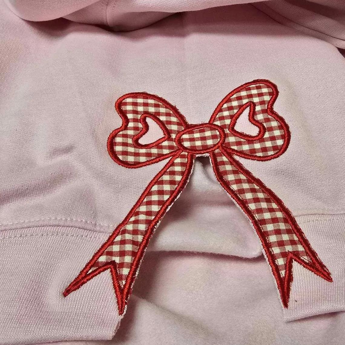 Merry Plaid Side Bow Applique Sweatshirt