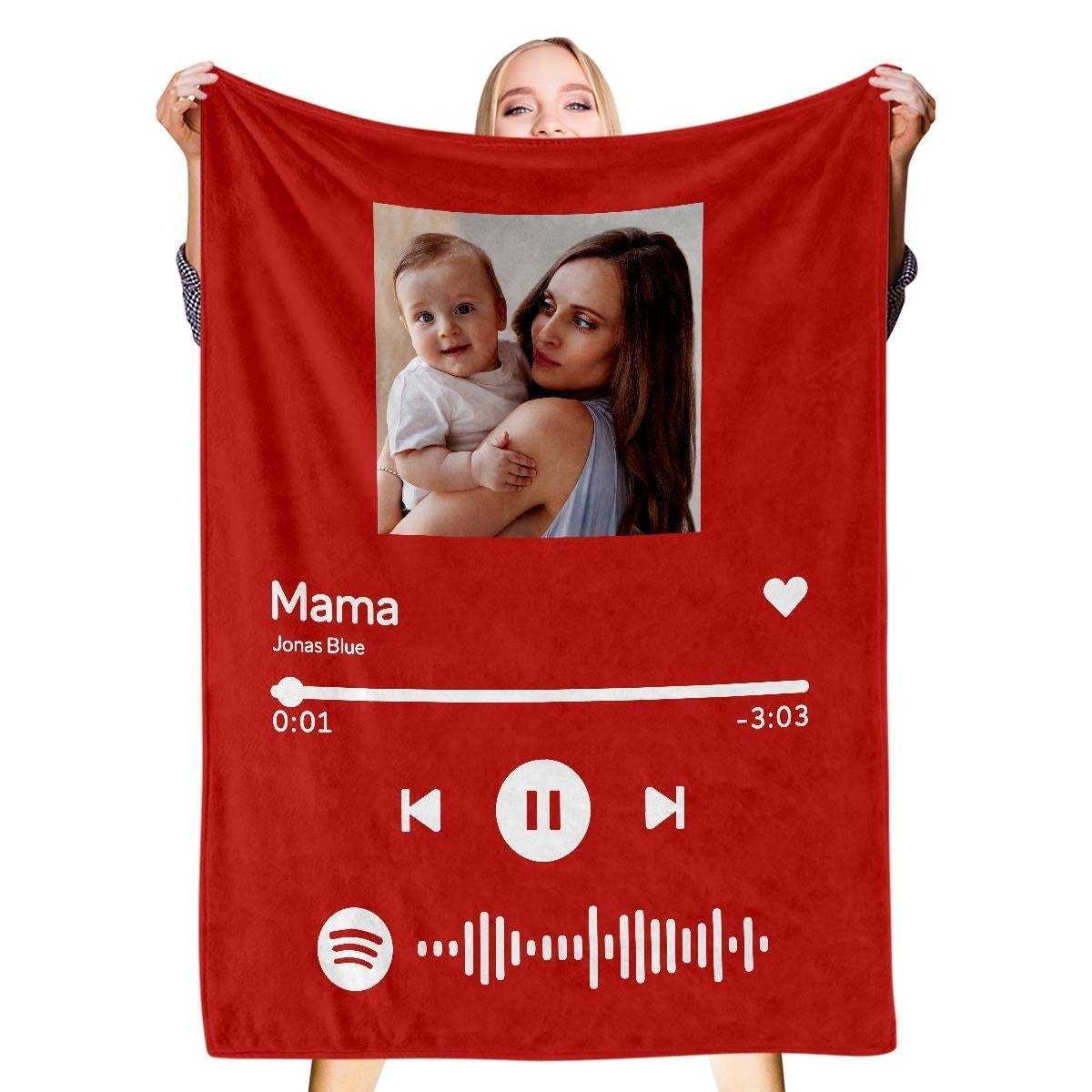 Scannable Spotify Music Code Blanket Personalized Photo Blanket Red Blanket Mother's Day Gift