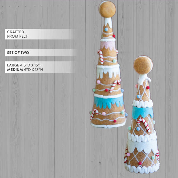 Felt Gingerbread Christmas Trees, Set of Two