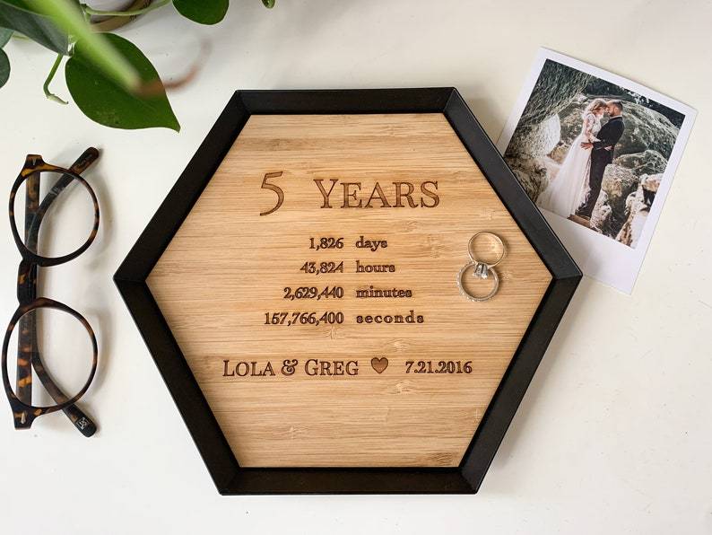 5 Years- Wood Anniversary Gift- Custom Wood Bamboo Tray - 5th Anniversary Gift Idea- Engraved wood catchall tray