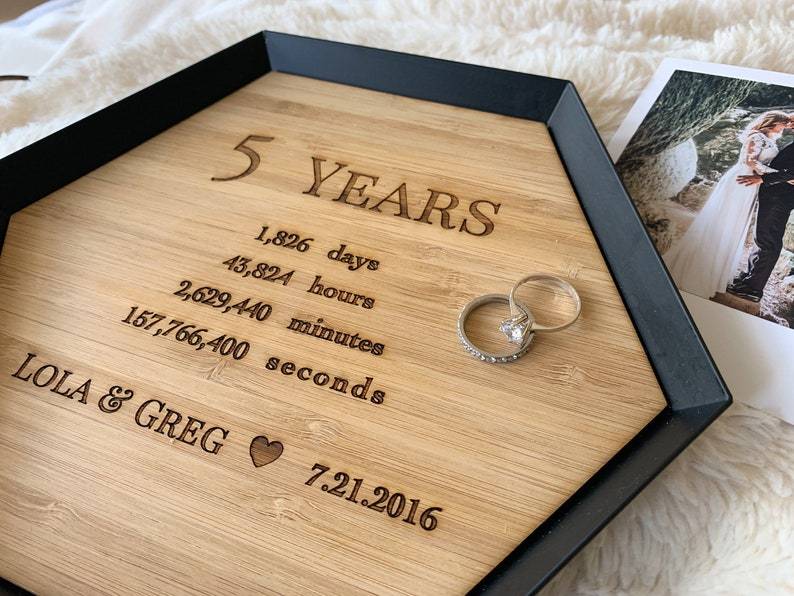 5 Years- Wood Anniversary Gift- Custom Wood Bamboo Tray - 5th Anniversary Gift Idea- Engraved wood catchall tray