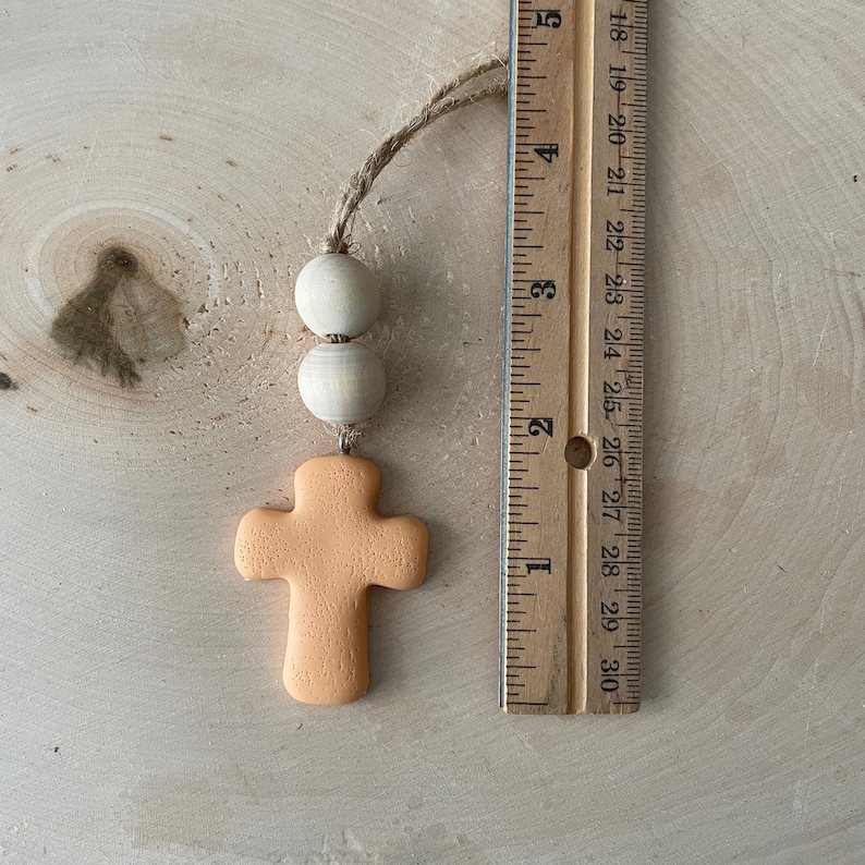 Cross Car Mirror Hangers | Christian Cross Hanging Ornament | Polymer Clay Cross Beaded Rear View Mirror Accessory | Cross Charm Gift