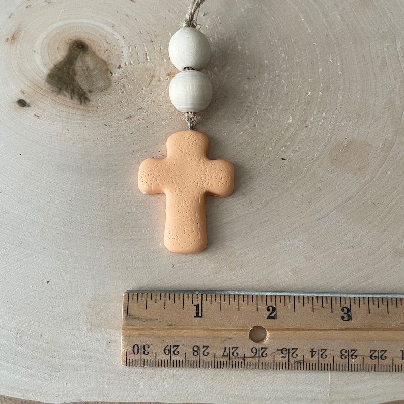 Cross Car Mirror Hangers | Christian Cross Hanging Ornament | Polymer Clay Cross Beaded Rear View Mirror Accessory | Cross Charm Gift