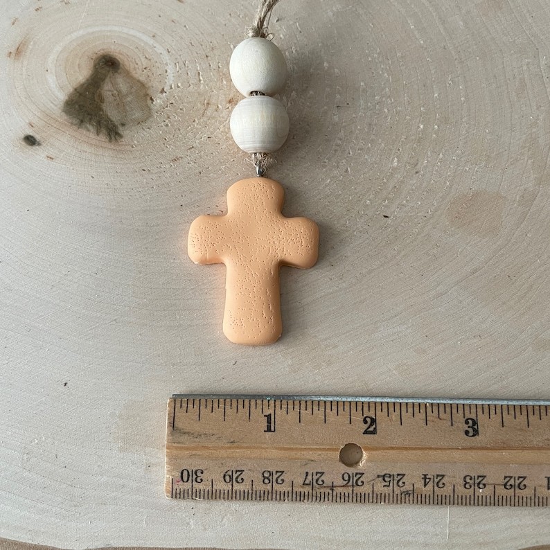Cross Car Mirror Hangers | Christian Cross Hanging Ornament | Polymer Clay Cross Beaded Rear View Mirror Accessory | Cross Charm Gift