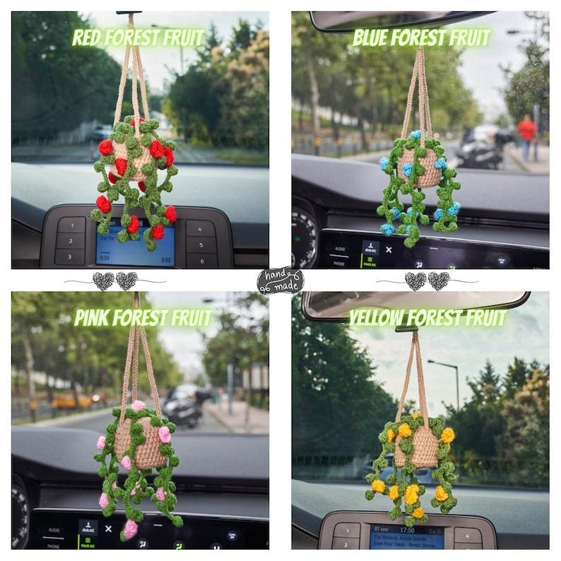 Personalized Plant Car Hanging Accessories, Cute Crochet Flower Car Ornament, Custom Gift Idea for Succulent Plant Lovers