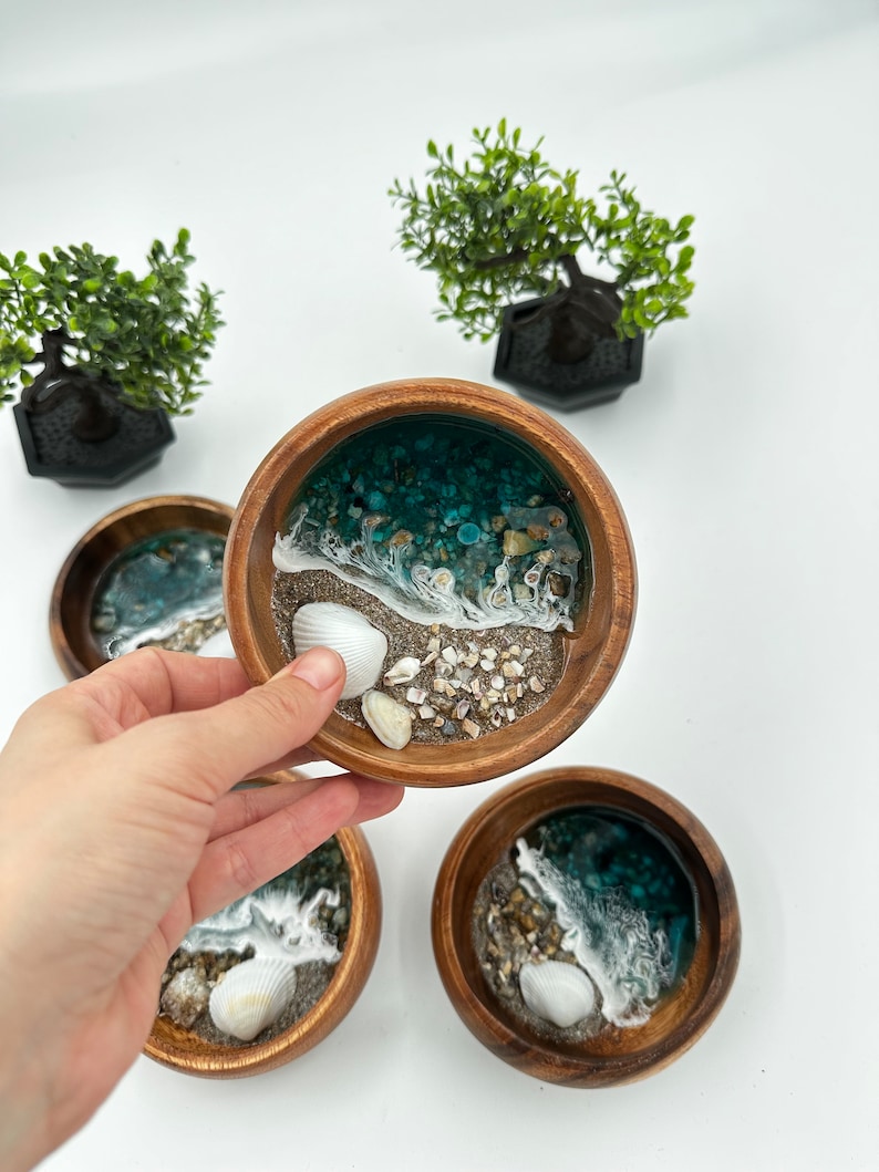 Ocean Inspired Personalized Resin Ring Dish Gift for Her- Wedding Favor- Anniversary Gift- Jewelry Tray- Wood Ring Dish-Teacher Gift