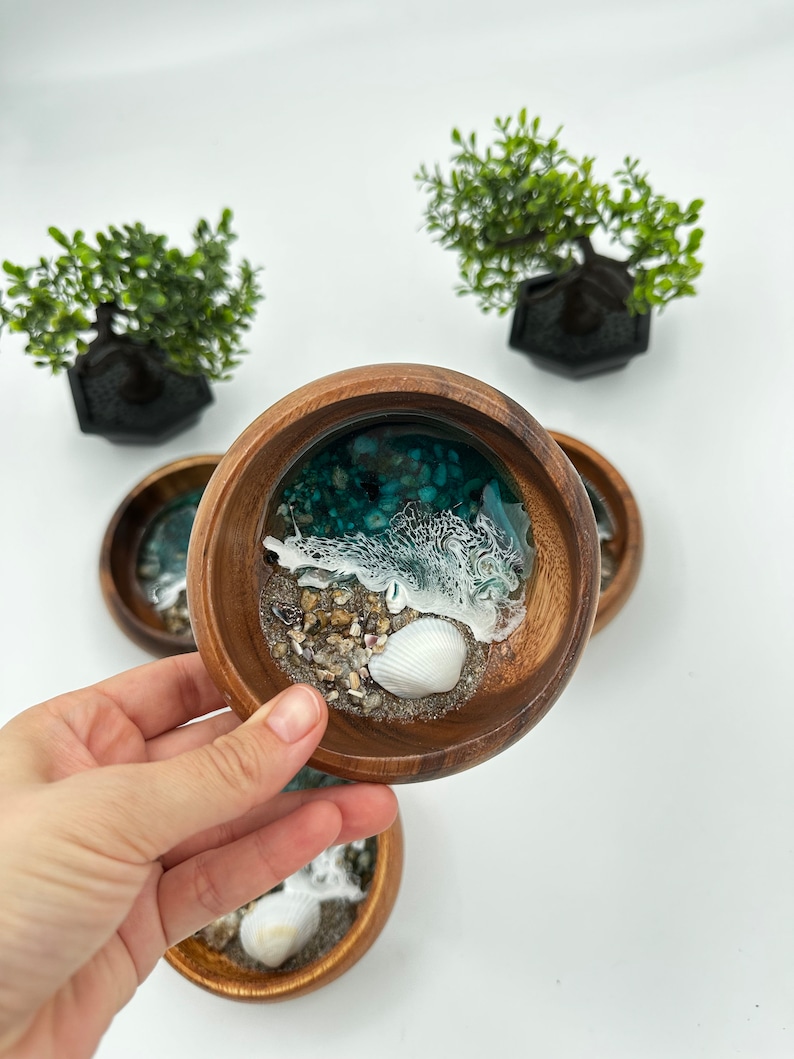 Ocean Inspired Personalized Resin Ring Dish Gift for Her- Wedding Favor- Anniversary Gift- Jewelry Tray- Wood Ring Dish-Teacher Gift