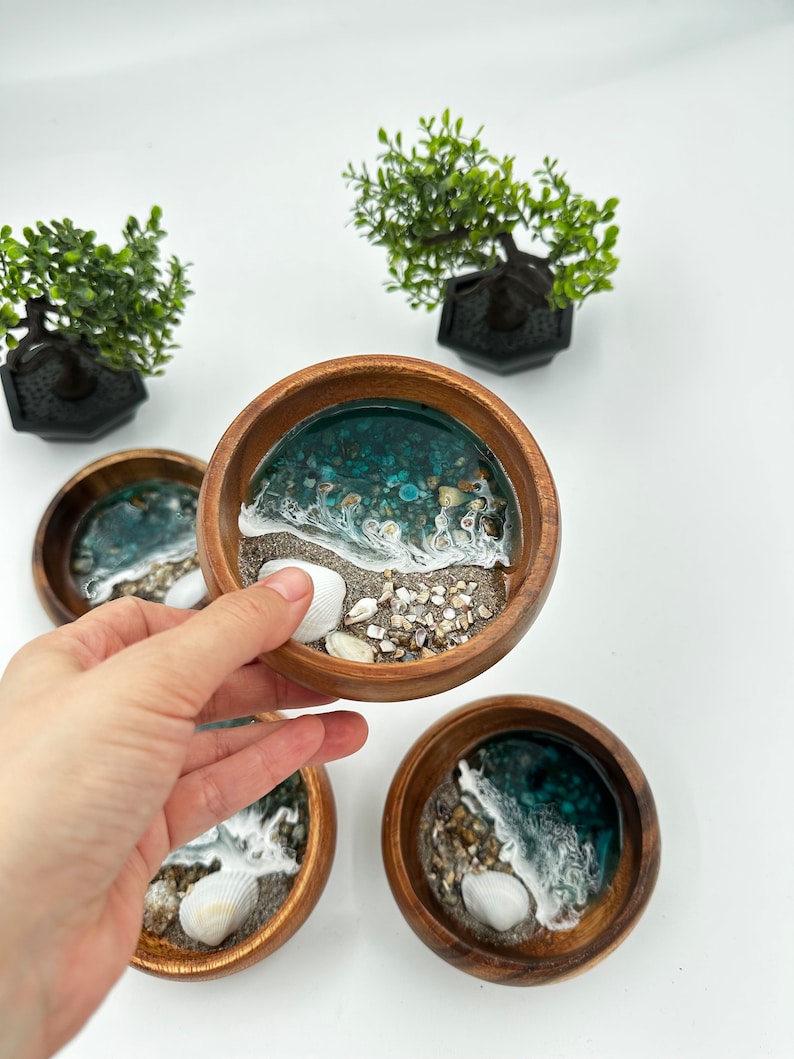 Ocean Inspired Personalized Resin Ring Dish Gift for Her- Wedding Favor- Anniversary Gift- Jewelry Tray- Wood Ring Dish-Teacher Gift