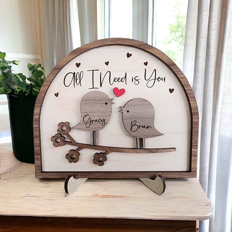 Love Birds Personalized Couple Wooden Sign, Valentines Day Gift For He