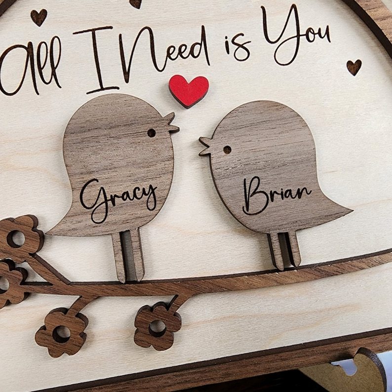 Love Birds Personalized Couple Wooden Sign, Valentines Day Gift For Her/Him, Couple Names Sign, Anniversary Couple Gift,Birthday Couple Gift