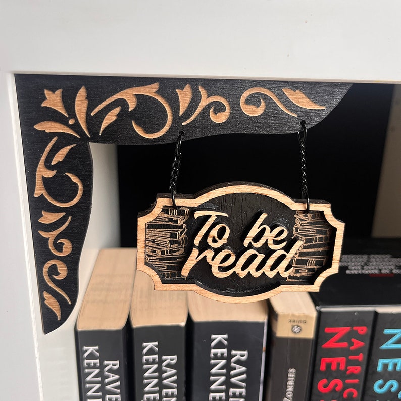 To be Read Bookshelf Sign, Bookshelf Genre Hangers, Bookshelf sign charms, Wood Bookshelf tbr signs, wooden to be read bookish library sign