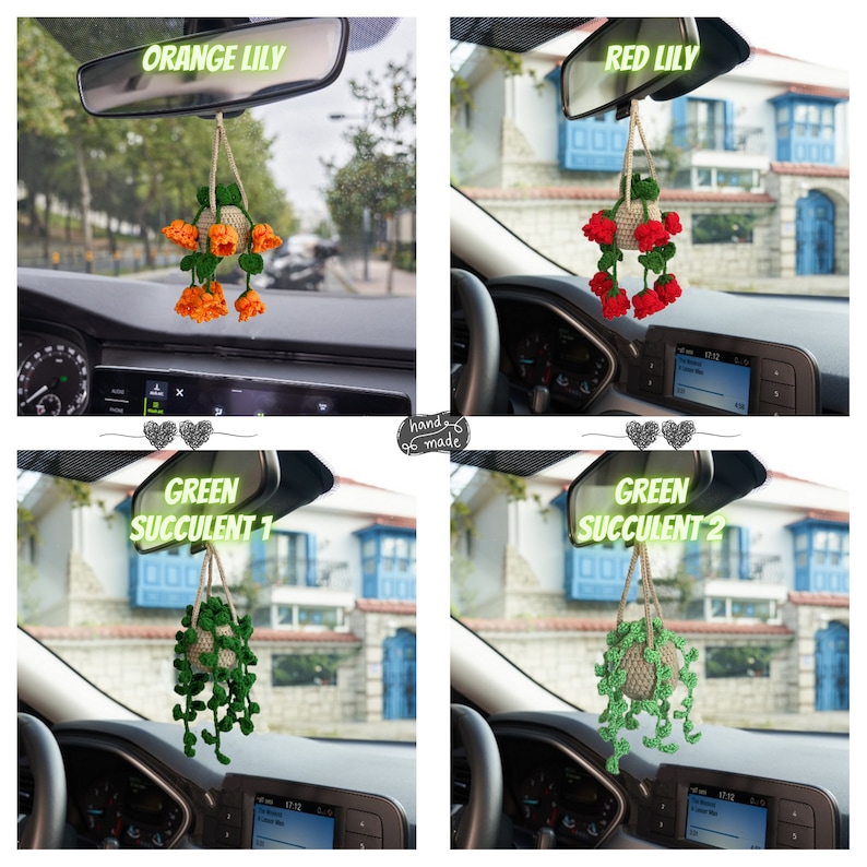 Personalized Plant Car Hanging Accessories, Cute Crochet Flower Car Ornament, Custom Gift Idea for Succulent Plant Lovers