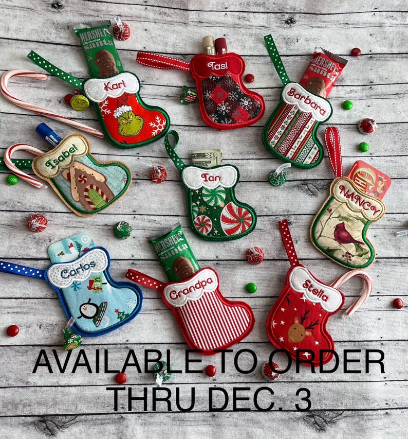 Personalized Christmas Stocking Ornament, Stocking Ornament Gift Holder, Gift Card Holder Ornament, Custom Ornament, Mini Stockings