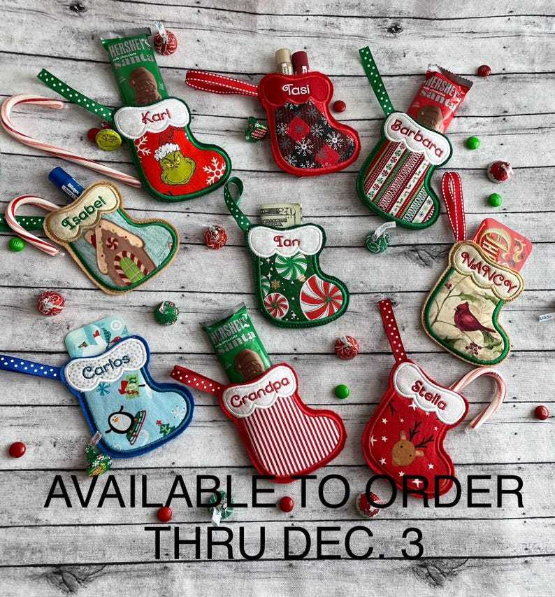 Personalized Christmas Stocking Ornament, Stocking Ornament Gift Holder, Gift Card Holder Ornament, Custom Ornament, Mini Stockings