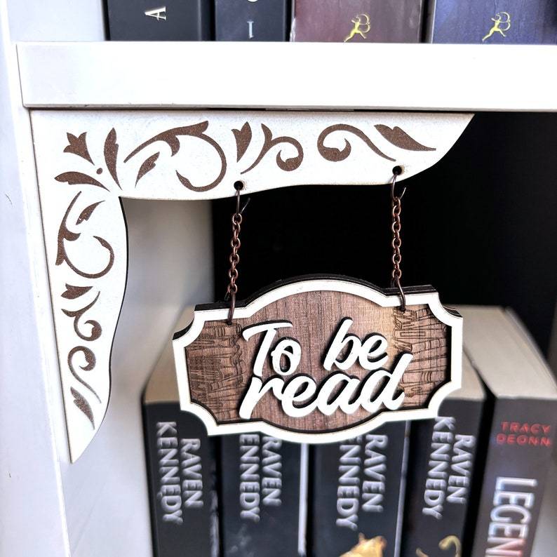 To be Read Bookshelf Sign, Bookshelf Genre Hangers, Bookshelf sign charms, Wood Bookshelf tbr signs, wooden to be read bookish library sign