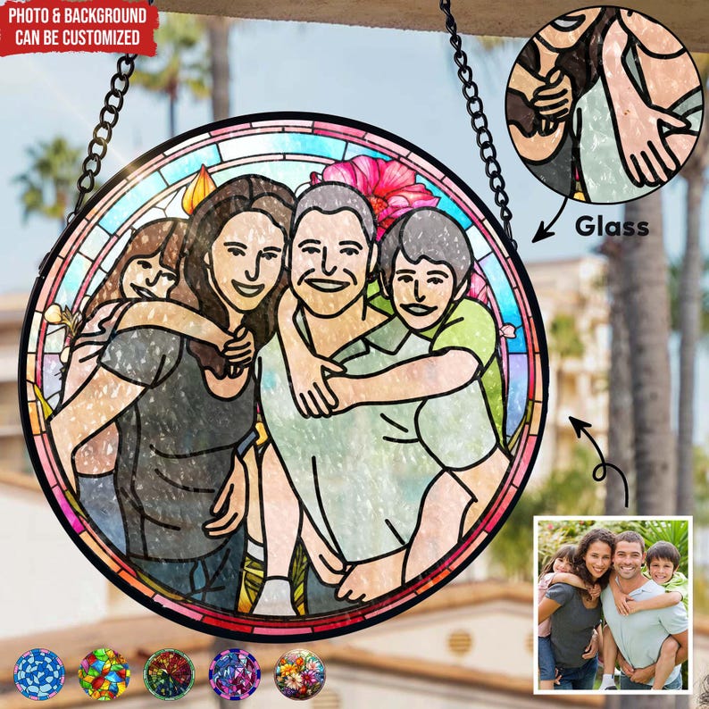 Custom Family Portrait, Transform Your Photos Into Art - Personalized Window Stained Glass, Custom Stained Glass, Family Memorial Gifts