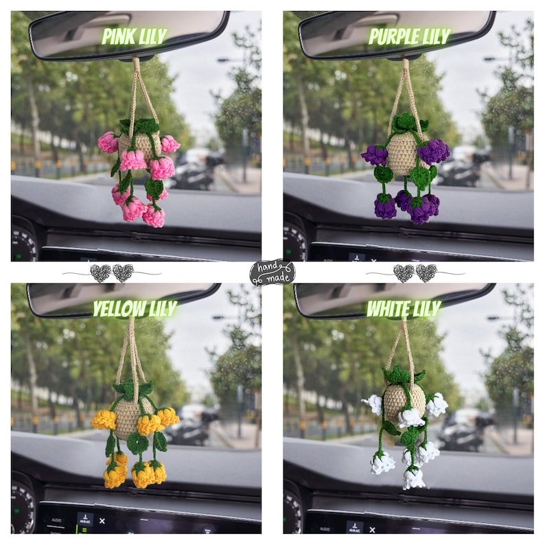 Personalized Plant Car Hanging Accessories, Cute Crochet Flower Car Ornament, Custom Gift Idea for Succulent Plant Lovers