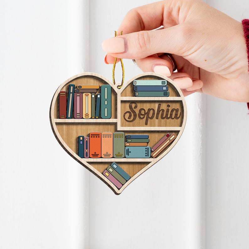 Personalized Heart Bookcase Ornament 2024, Christmas Tree Decoration, Book Lover Gift, Librarian Gift, Bookworm Gifts, Bookshelf Custom Name