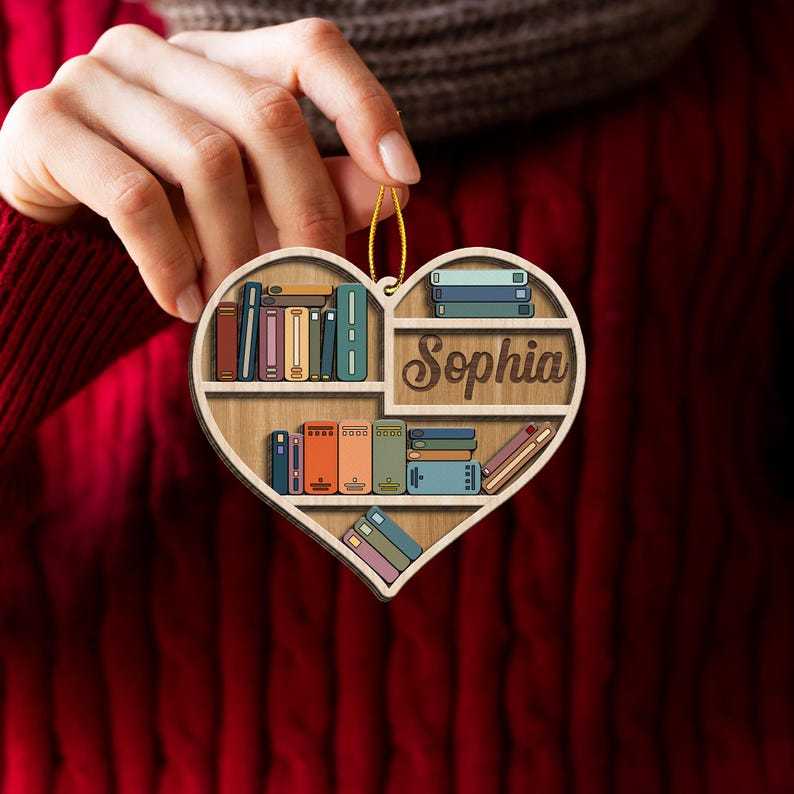 Personalized Heart Bookcase Ornament 2024, Christmas Tree Decoration, Book Lover Gift, Librarian Gift, Bookworm Gifts, Bookshelf Custom Name