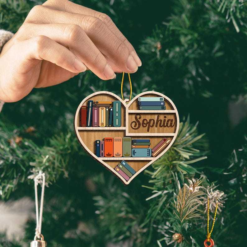 Personalized Heart Bookcase Ornament 2024, Christmas Tree Decoration, Book Lover Gift, Librarian Gift, Bookworm Gifts, Bookshelf Custom Name