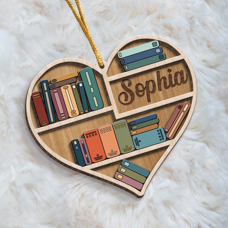 Personalized Heart Bookcase Ornament 2024, Christmas Tree Decoration, Book Lover Gift, Librarian Gift, Bookworm Gifts, Bookshelf Custom Name