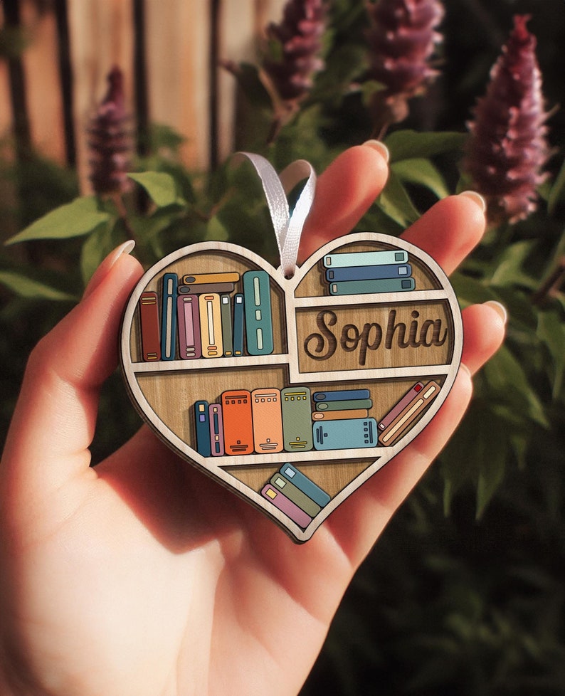 Personalized Heart Bookcase Ornament 2024, Christmas Tree Decoration, Book Lover Gift, Librarian Gift, Bookworm Gifts, Bookshelf Custom Name